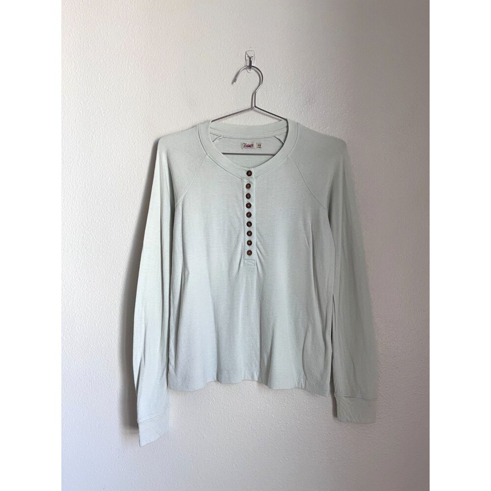Faherty Women's Cloud Henley Tee in Light Mint Size XS
